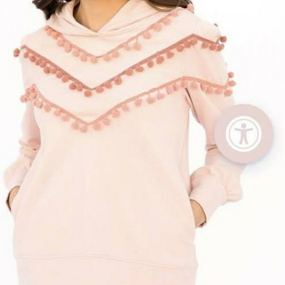 Evy's Tree Pink Pom Pom Hoody Sweatshirt Boho Oversized Size XL New with Tags